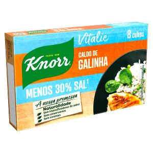 Quantas calorias em 1/2 cubo (4,5 g) Caldo de Galinha Vitalie?