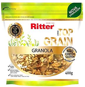 Quantas calorias em 1/2 xícara de chá (40 g) Granola Top Grain?