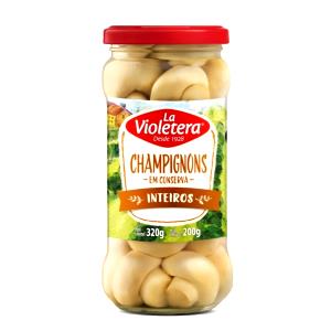Quantas calorias em 1/2 xícara de chá (50 g) Champignons Inteiros?