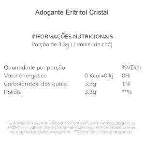 Quantas calorias em 1 colher de chá (3,3 g) Eritritol?