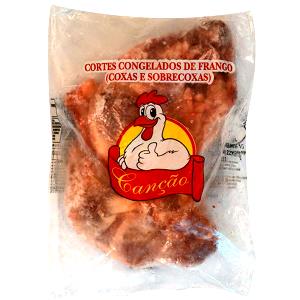 Quantas calorias em 1 Oz, Com Ossos (Produto Após Cozinhado, Ossos E Pele Removidos) Coxa de Frango (Pele Não Consumida)?