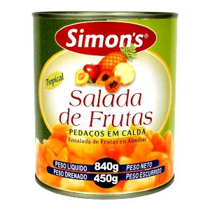 Quantas calorias em 1 Oz Salada de Frutas Tropical (Abacaxi, Papaia, Banana e Goiaba, Sólidos e Líquidos, em Calda Forte, Enlatada)?