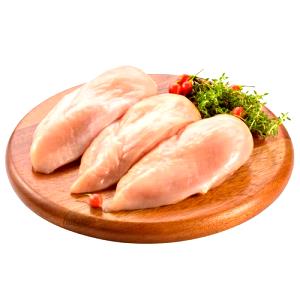 Quantas calorias em 1 Oz, Sem Ossos, Cru, Sem Pele (Produto Após Cozinhado) Peito de Frango (Pele Não Consumida)?