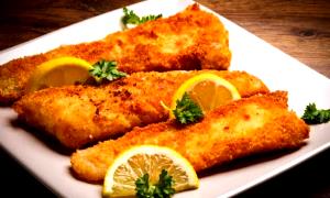 Quantas calorias em 1 Polegada Cúbica, Cozido Filé de Peixe Empanado?