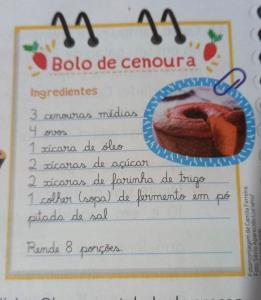 Quantas calorias em 1 Porçoes Bolo De Cenoura Livro?