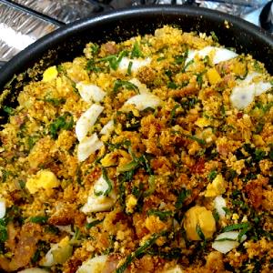 Quantas calorias em 1 Porçoes Farofa De Couve E Ovo?