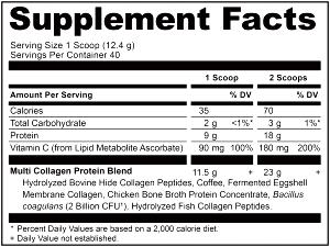 Quantas calorias em 2 scoops (40 g) Collagen Protein Vanilla?