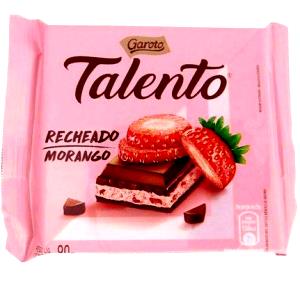 Quantas calorias em 4 quadrados (25 g) Talento Recheado Morango?